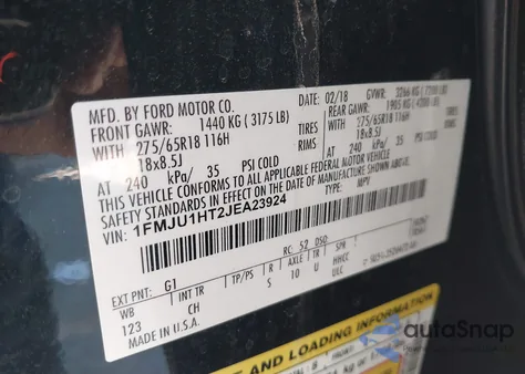 2018 Ford Expedition Xlt из США, поврежденный, VIN 1FMJU1HT2JEA23924